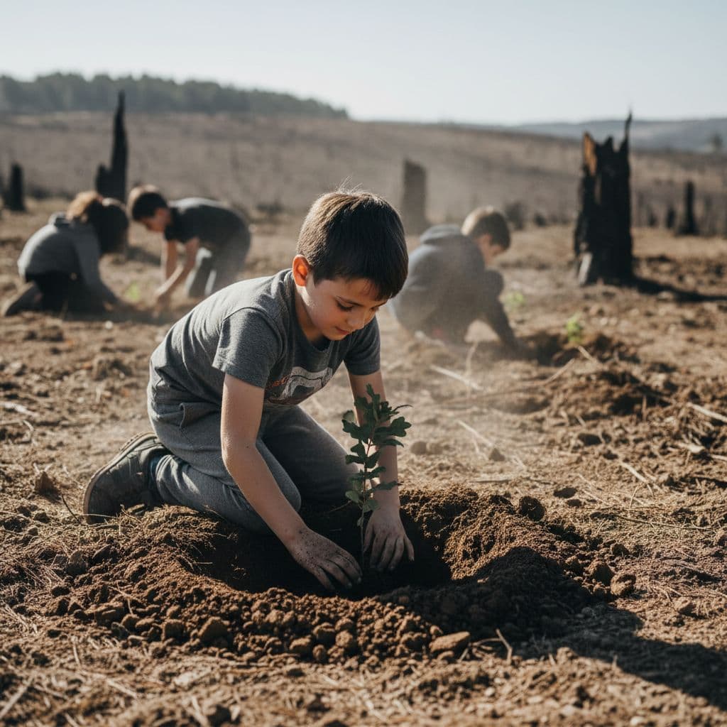 Alunos de Viseu plantam sobreiros em terreno devastado por incêndios