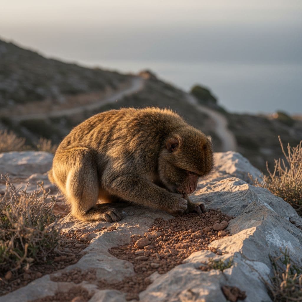 Macacos de Gibraltar comem terra para combater efeitos de comida processada