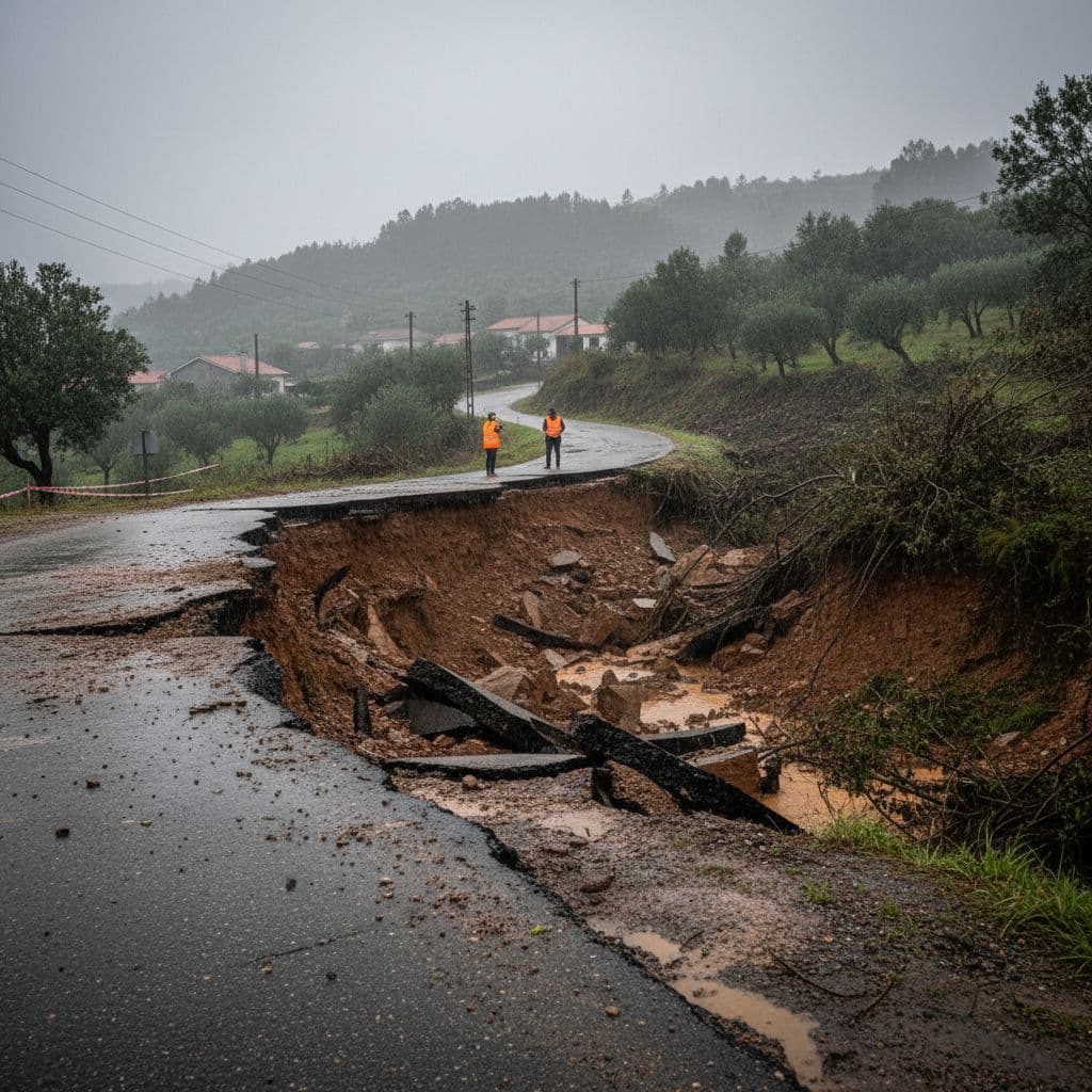 Mau tempo provoca colapso de estrada em Oliveira do Hospital